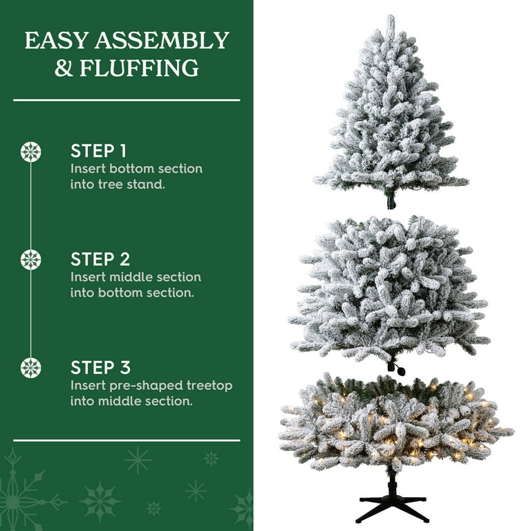 7.5' Pre-Lit Birchwood Fir Green Flocked Artificial Christmas Tree with Warm White Twinkle LED Lights and Quick Set, by Holiday Time