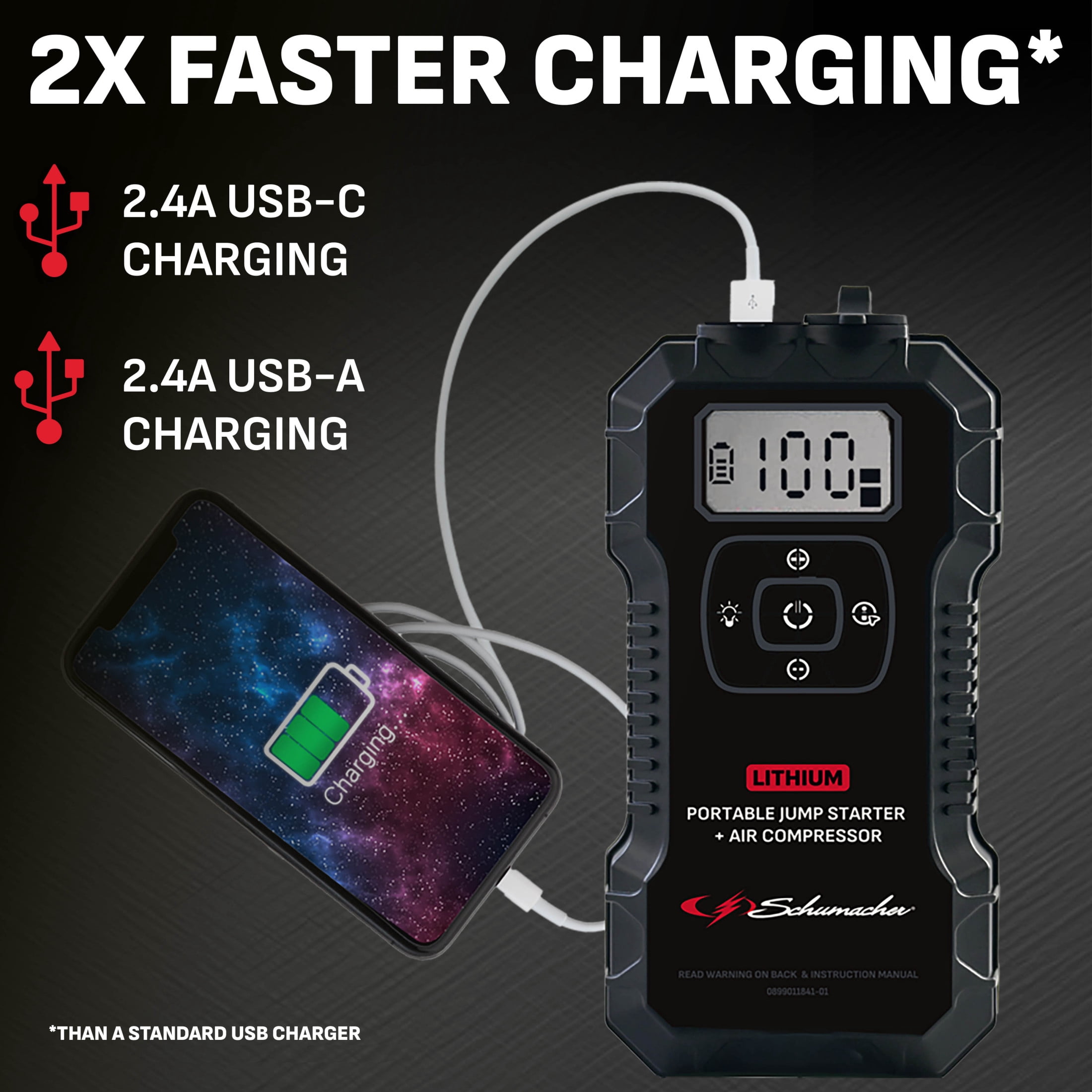Schumacher Electric 1800A Lithium Car Battery Jump Starter & Power Pack/Jump Box, Air Compressor, USB, 12V Sport, Auto & Marine Batteries, SL1686