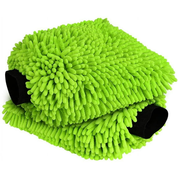 Microfiber Car Wash Mitt Scratch & Lint Free, Premium Chenille Microfiber Wash Mitt Green (8''X12'')-2Pack
