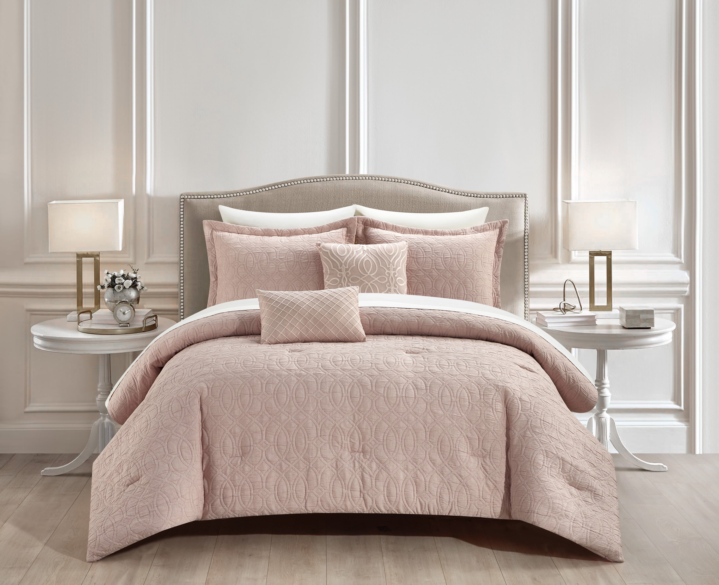NY&C Home Trinity 5Piece Jacquard Comforter Set, Queen, Blush
