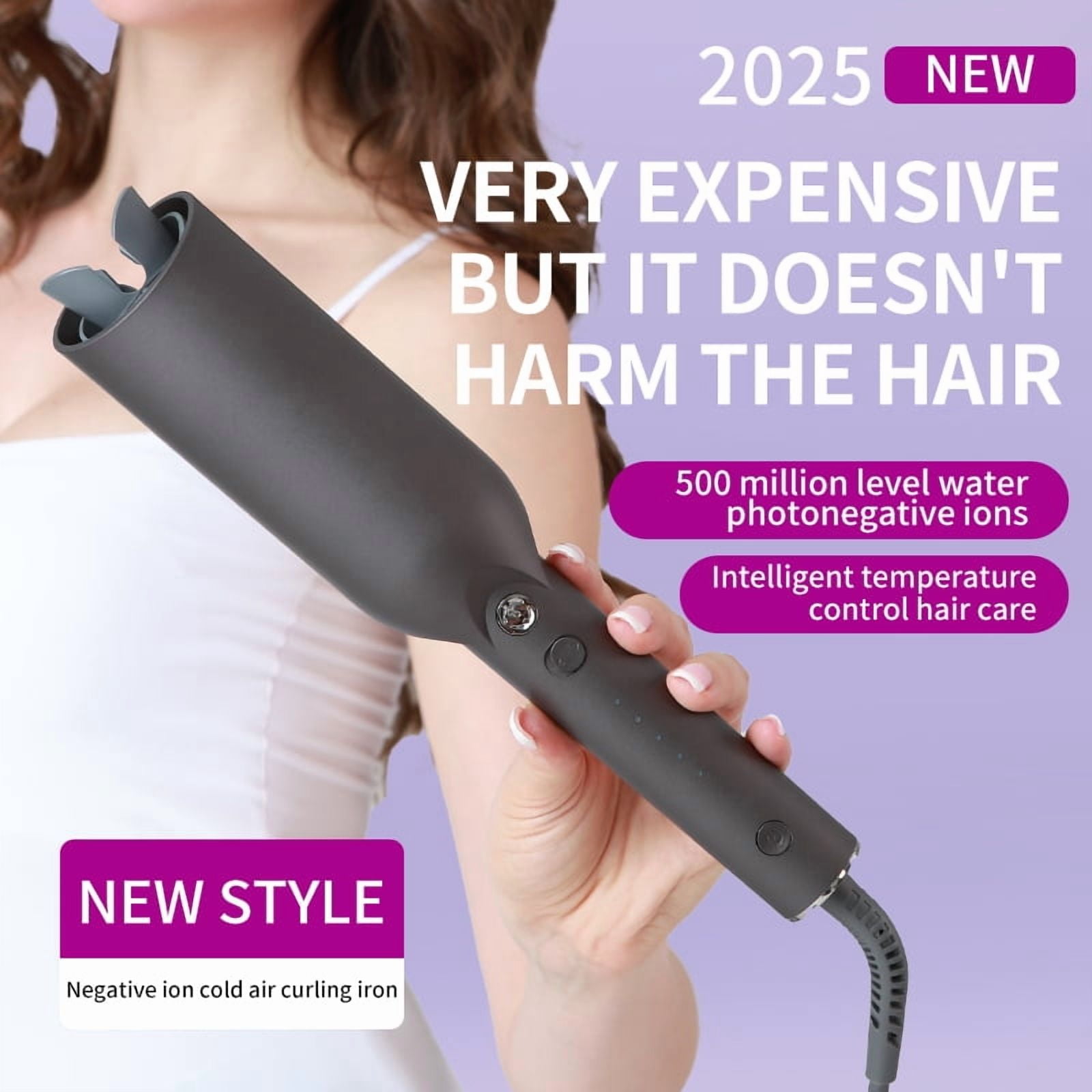 Hydrating Ionic Automatic Hair Curler, Auto-Rotating Curling Iron with 5 Temp Settings & Anti-Tangle Tech, Ceramic Hair Care Styler for Effortless, Frizz-Free Curls