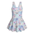 thumbnail image 4 of COEQINE Girls One Piece Swimsuit with Skirt & Built-in Brief Liner, Tank Neck Bathing Suit for Kids 10-11 Years, Polyester Spandex Swim Dress for Swim Lessons, Dreamy Seashell Starfish, 4 of 8