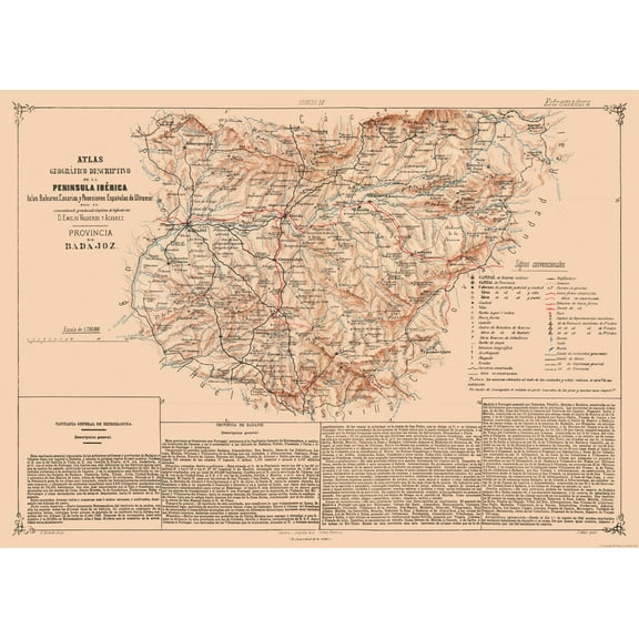 Historic Map - Badajoz Province Spain - Valverde 1880 - Vintage Wall Art