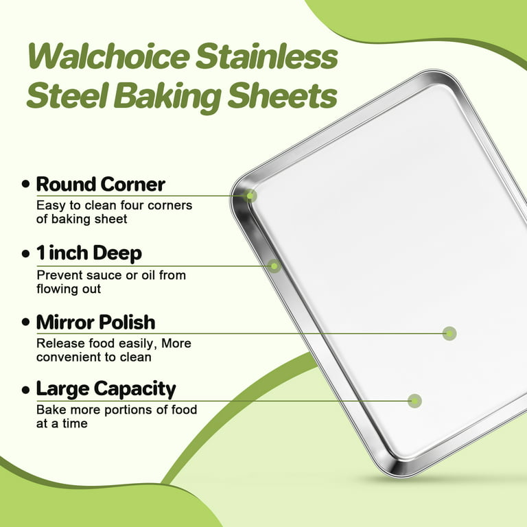 Walchoice Stainless Steel Baking Sheets, Professional Cookie Sheet Set of  2, Metal Oven Trays