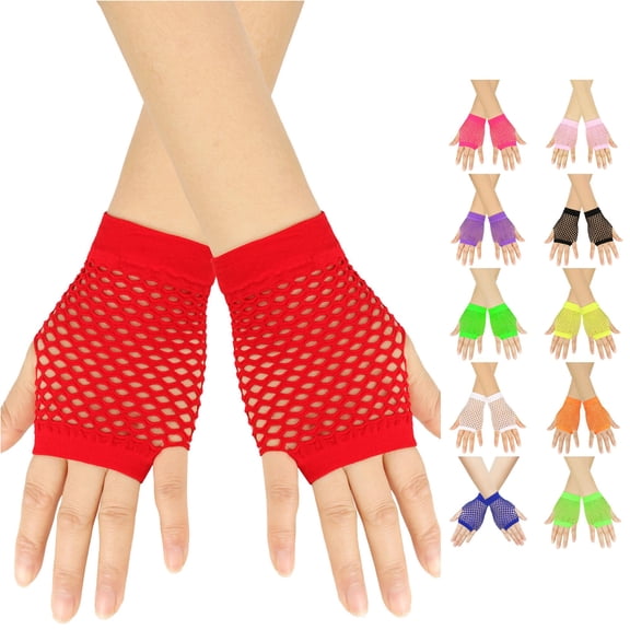 SUXIAN Fingerless Gloves Carnival Coarse Net Fishnet Stretchy Short Solid Punk Half Finger Nightclub Party Style Gloves Women Red One Size