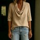 thumbnail image 5 of Neewe Women's 3/4 Sleeve Shirts Classic Solid Color Clow Neck Casual Work Tops Blouses Daily Outfits, 5 of 6
