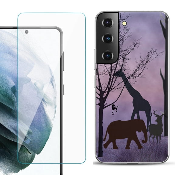 Slim-Fit TPU Fashion Phone Case for Samsung Galaxy S22 5G, with Tempered Glass Screen Protector, by OneToughShield ® - Twilight Safari