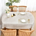 thumbnail image 3 of Lattice Oval Tablecloth 60 x 84 Inch Rustic Farmhouse Brown Checkered Table Cloth Cotton Linen Heavy Duty Fabric Embroidery Table Cover for Kitchen Dining Tabletop Decoration, 3 of 6