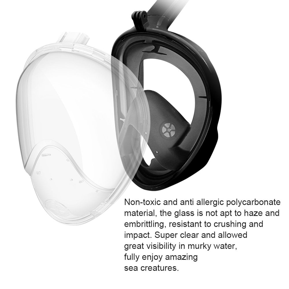 Snorkel Mask Full Face 180° Panoramic Sea View Anti-Fog Anti-Leak Snorkeling Mask with Action Camera Mount and Soft Adjustable Head Straps-Red/Black (Small/M)