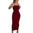 thumbnail image 5 of Prolriy Spring Summer Dresses for Women 2024 Women's Summer Casual Tight Sexy Sleeveless Wrapped Chest Long Beach Dress Sundresses for Women, Womens Dresses Wine M, 5 of 5