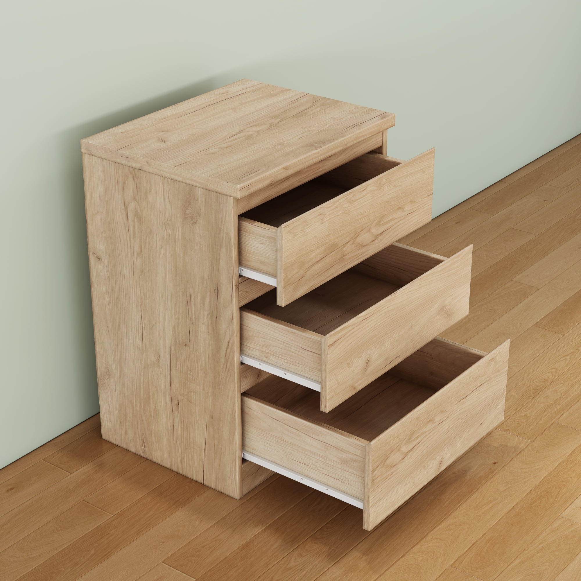 Modern Nightstand with 3 Drawers,Wooden End Table with Hidden Handle,Small Side Table Storage Cabinet for Bedroom,Living Room,Natural