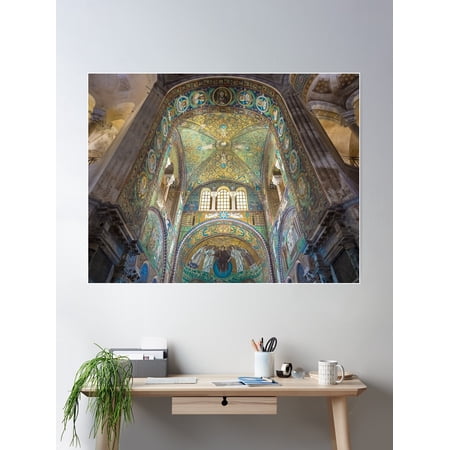Historic Byzantine Mosaic In Saint Vitale Basilica, Ravenna, Italy Poster Wall Art, Modern Wall Decor For Living Room Bedroom, 12x18 UNFRAMED