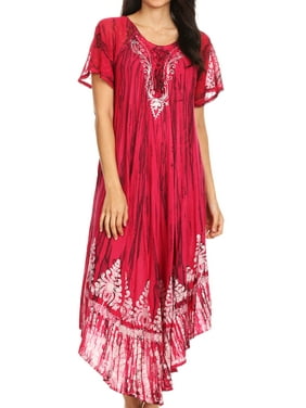 Sakkas Devora Women's Maxi NightGown Caftan Kaftan Dress Tie Dye Batik & Corset - Fuchsia-navy - One Size Regular