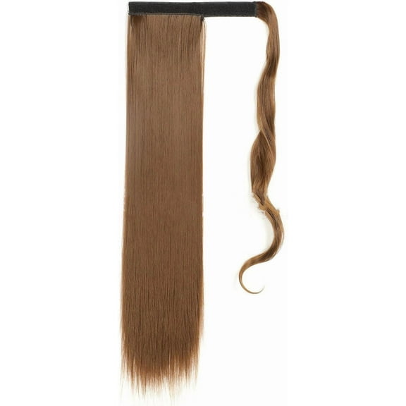 Aorsher Long Straight Ponytail Extension 22 Inch Wrap Around Light Brown Ponytail Hair Extension Synthetic Heat Resistant Clips in Hairpiece for Women