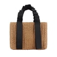 thumbnail image 1 of Bolso tejido a mano, elegante, creativo, portátil, moderno, con asa superior, ligero, para playa. Marrón claro, 1 of 9