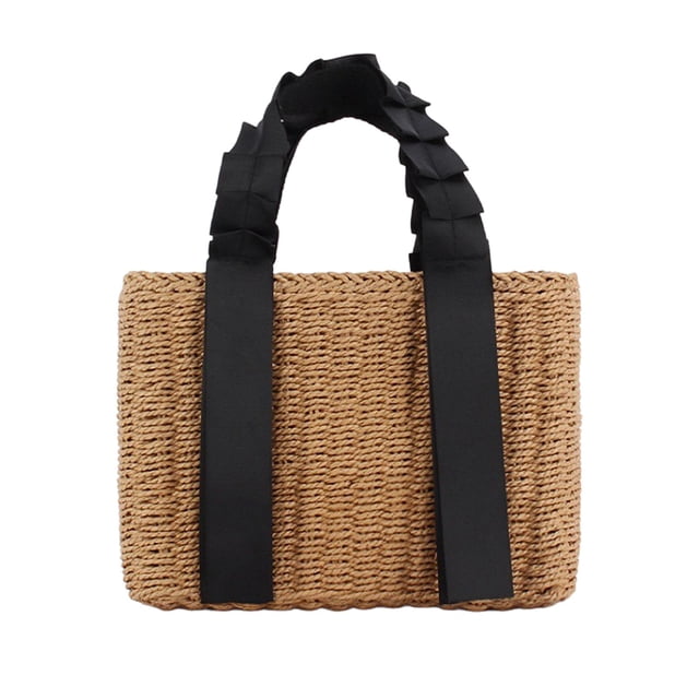 Bolso tejido a mano, elegante, creativo, portátil, moderno, con asa superior, ligero, para playa. Marrón claro