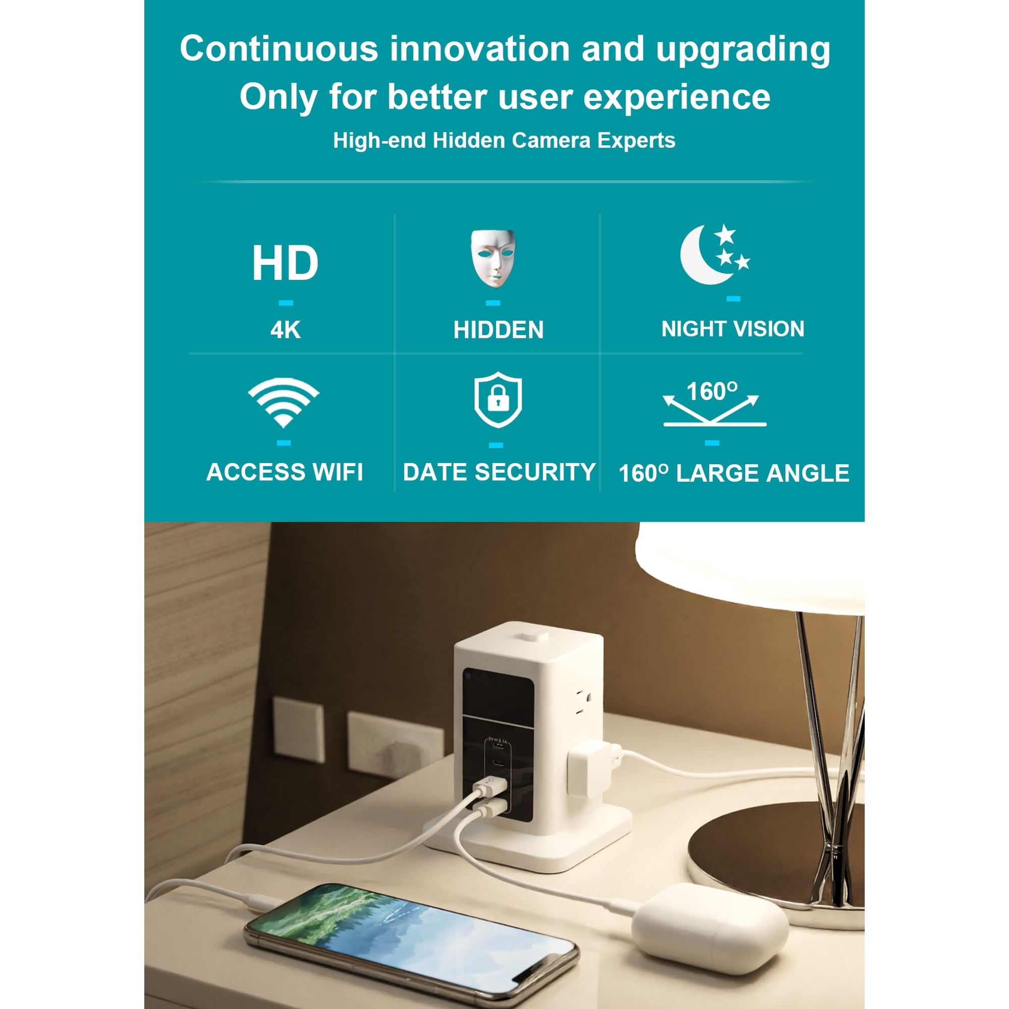 CAMDUCK 4K X7 160°Indoor Home Security Cameras for Baby/Elder/Dog/Pet Camera ,White