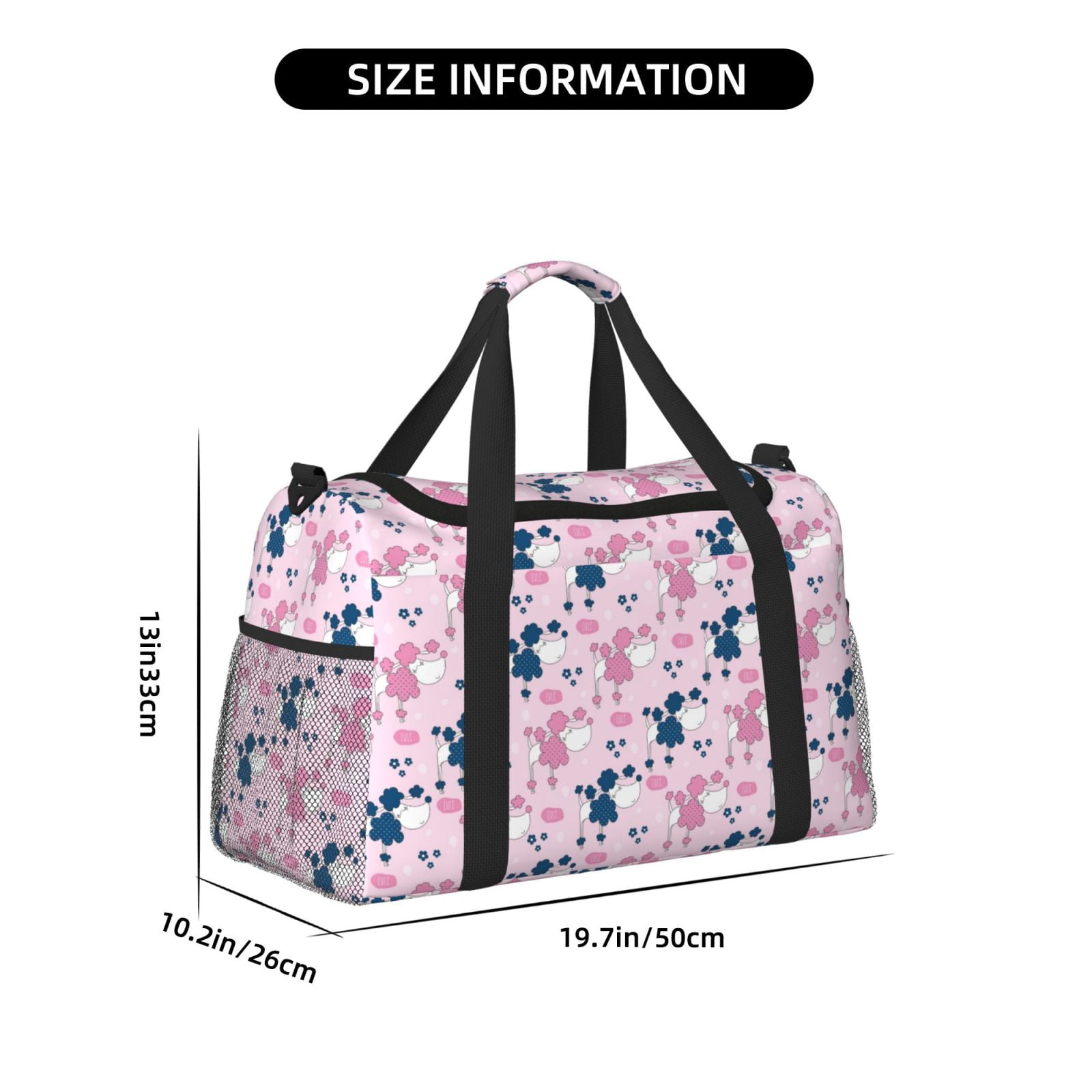 Fuzoiu Cartoon Poodle Dog Print Travel Duffle Bag,Carry On Tote Bags,Duffel Bag,Sport Gym Bag, Hospital Bag for Labor and Delivery, Overnight Bag,Luggage Bag