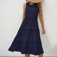 thumbnail image 6 of Delliss Women's Summer Sleeveless Plain Tank Dress Crew Neck Tiered Pleated Long Dress Beach Simple Trendy Sundress, 6 of 7