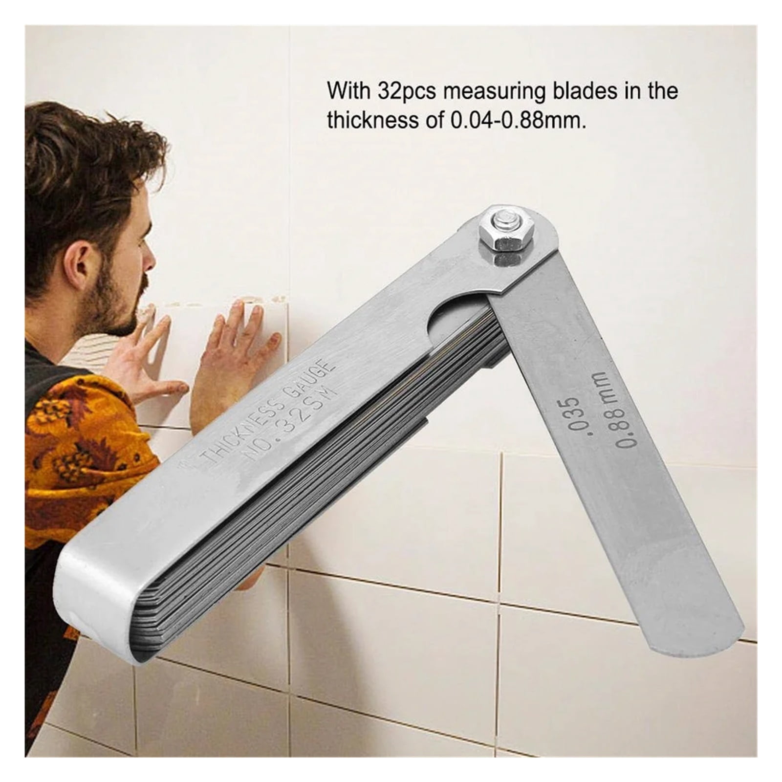 1PC Feeler Gauge, 32 Blades Feeler Stainless Steel Feeler Gauge for Measurement for Measuring Thickness for Handwork Universal ,Corrosion-Resistant