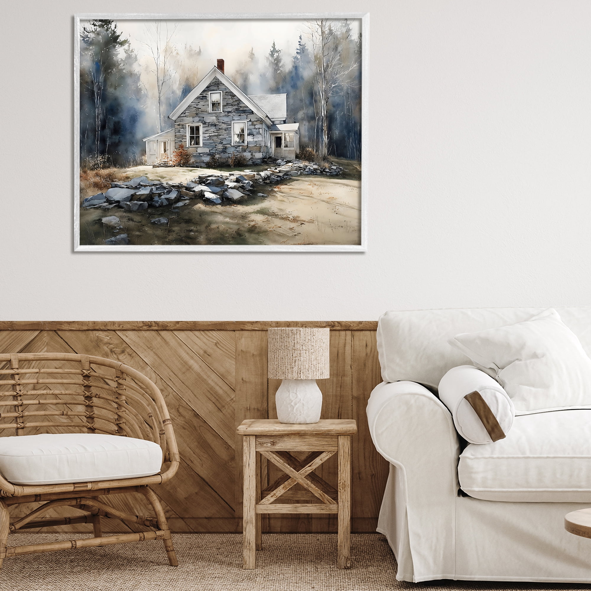 Stupell Industries Rustic Cottage Among the Trees White Framed Giclee Art, design by Franklyn Gregory