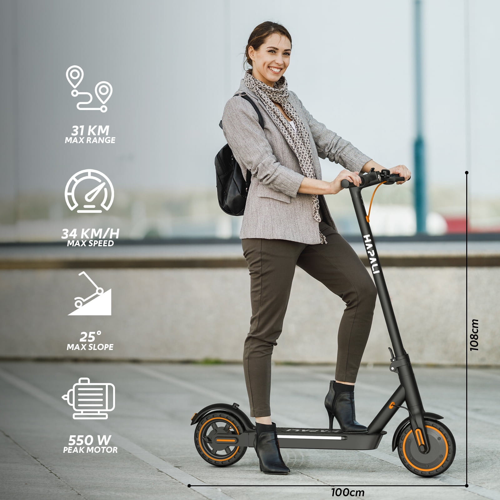 Electric Scooters for Adults, Folding E-Scooter Built-in Side Lights, 550W Motor