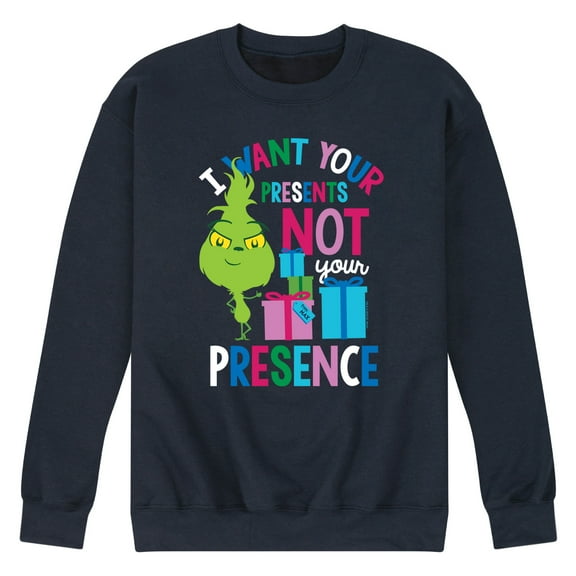 Dr. Seuss The Grinch - Little Grinch - Want Your Presents Not Presence - Men's Crew Neck Fleece Pullover