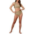 thumbnail image 2 of INSPIRAR CHIC Conjunto de Bikini de Una Sola Manga Elegante para Mujeres, 2 Piezas, Top con Push Up y Parte Inferior de Control de Abdomen, Trajes de Baño, Talla X-Large, Caqui, 2 of 5