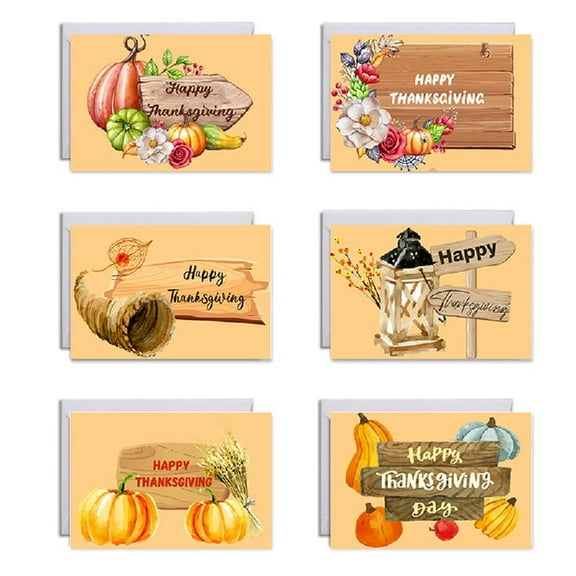 Set of 6 Happy Thanksgiving Cards with Envelopes Stickers Pumpkin Greeting Card for Fall Harvest Thank You Postcards