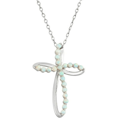 Created Opal Sterling Silver Swirl Cross Pendant, 18