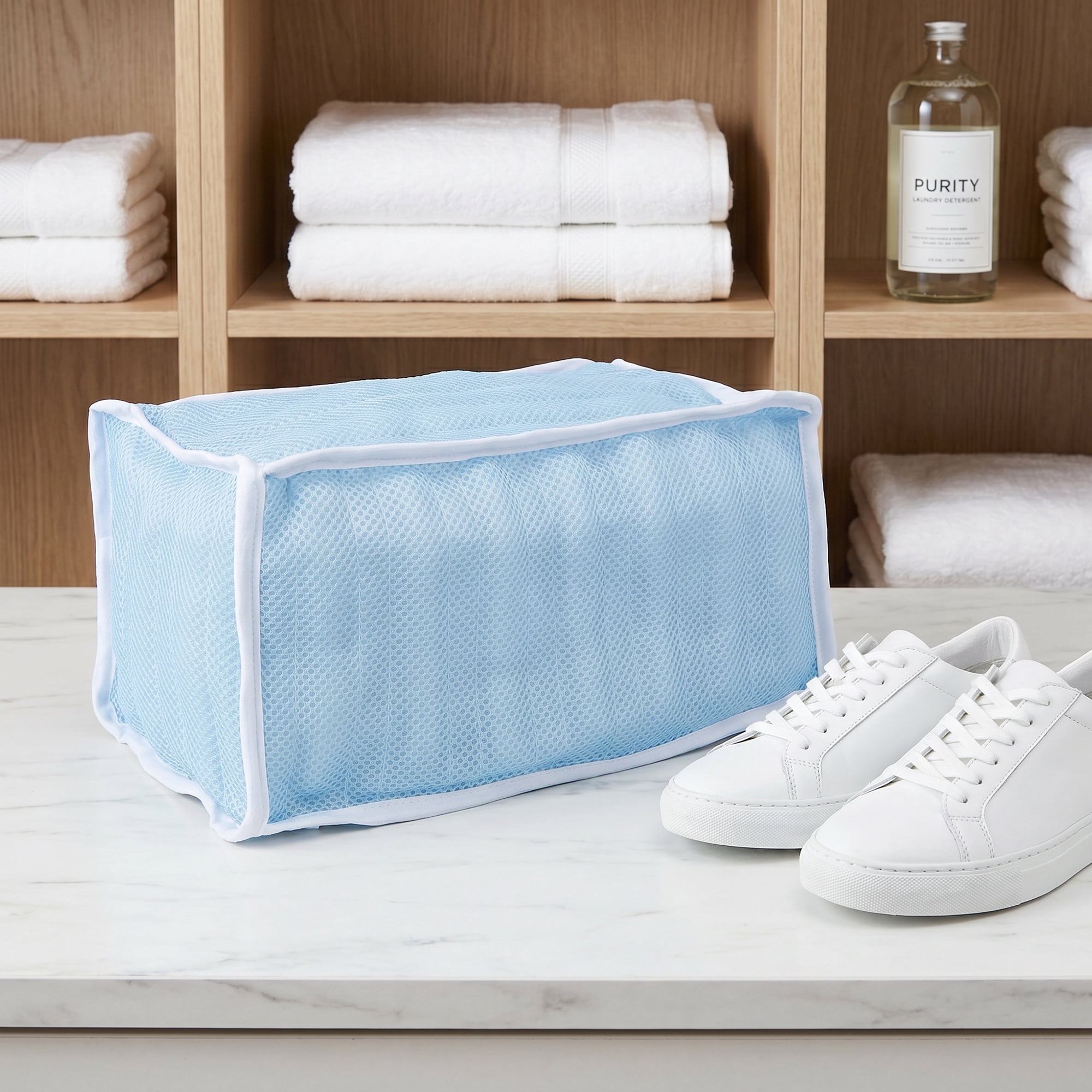Unique Bargains Polyester Zippered Laundry Shoe Bag for Washing Machine Blue 13.4"x6.3"