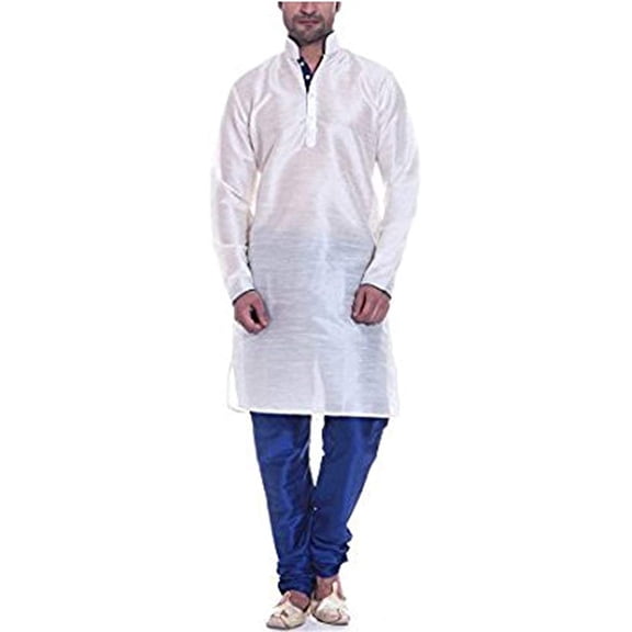 Royal Kurta Men's Dupion Silk Contrast Piping Kurta Churidar Beige