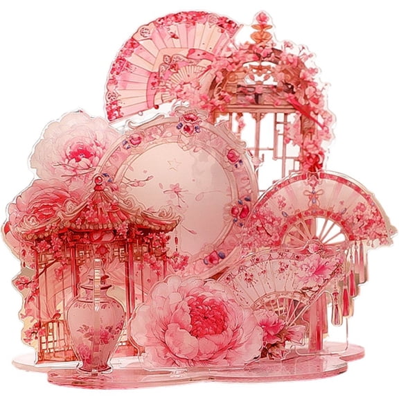 Chinese Landscape Desktop Ornament Decoration Acrylic Tabletop Centerpiece Chinese New Year Sign Decor for Home Office Event Scenario