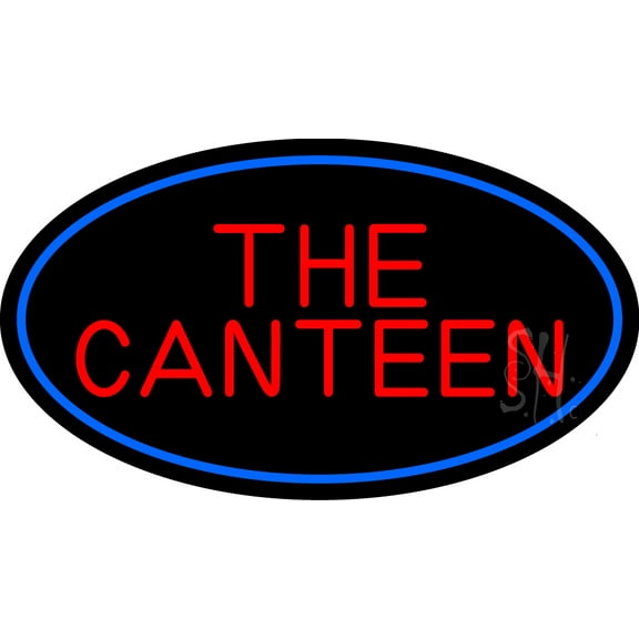 The Canteen With Blue Border LED Neon Sign 13 x 24 - inches, Black Square Cut Acrylic Backing, with Dimmer - Bright and Premium built indoor LED Neon Sign for Defence Force.