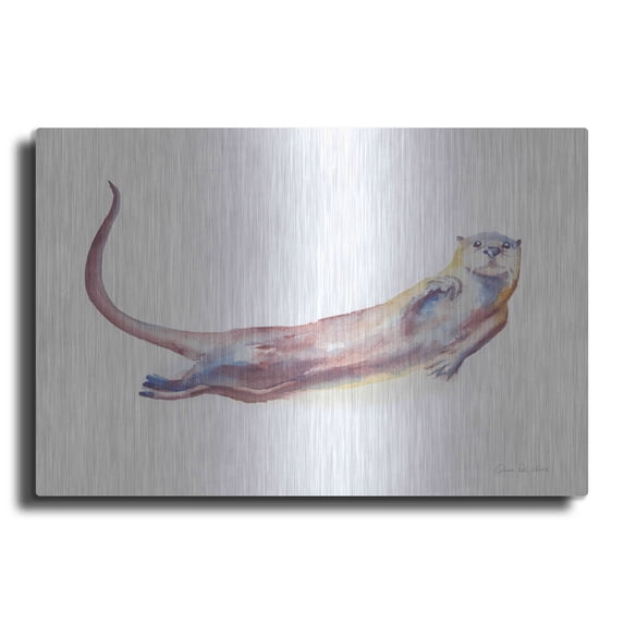 Luxe Metal Art 'Swimming Otter I' by Alan Majchrowicz, Metal Wall Art, 24"x16"