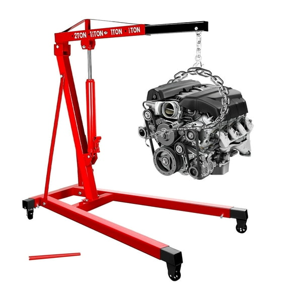 Hydraulic Engine Hoist, 2 Ton/4400 LBS Load Capacity, Heavy Duty Cherry Picker Shop Crane with 360° Mobility & Hydraulic System, Engine Crane for Warehouse Logistics, Construction, Machinery Handling
