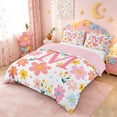 thumbnail image 2 of meiyoeat Girls Personalized Monogram M Gifts Duvet Cover Set For Kids,Watercolor Kawaii Floral Bedding Full,pink Reversible,3pcs(No Comforter), 2 of 6