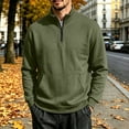 thumbnail image 4 of Mens Solid Quarter Zip Stand Collar Pullover, Long Sleeve Casual Sweatshirt with Front Pocket, Comfort Lightweight Tops, 4 of 6