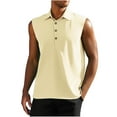 thumbnail image 3 of BADHUB Men's Lapel Collar Button Tank Tops Quick Dry Golf Solid Color Sleeveless Shirts Beige XL, 3 of 5