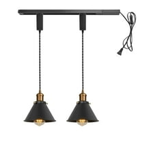 KAYYELAMP 1x Plug in Cable Track Rail, 2X Adjustable Cord Black Track Lighting Fixtures Retro Copper E26 Base H-Type Modern Design for Kitchen Loft(No Bulb)