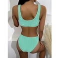 thumbnail image 5 of PMVFHDE Women Swimsuits Solid Color High Waist Lace Up Bikini Set Two Piece Bathing Suit Green,L, 5 of 7