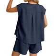 thumbnail image 4 of Women's 2 Piece Outfit, Sleeveless Split Hem Vest and Wide Leg Shorts Set, Cotton Linen Casual Loungewear, Beach Cover Up and Summer Vacation Outfit for Women-Navy, 4 of 5