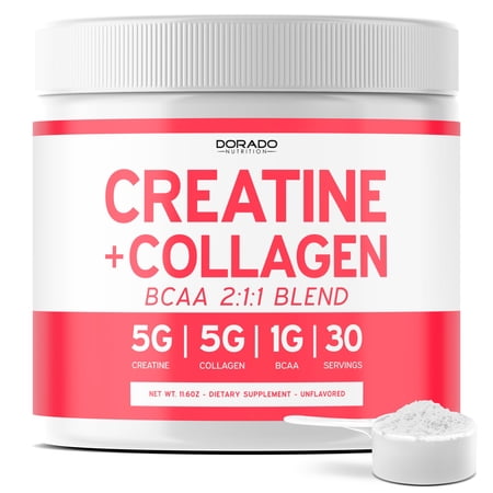Creatine for Women | Creatine Monohydrate Powder 5G + 5000mg Collagen + 1000mg BCAA 2:1:1 Powder (30 Serving) Support Glutes, Lean Muscles, Recovery, Energy & Stamina Non-GMO, Gluten Free