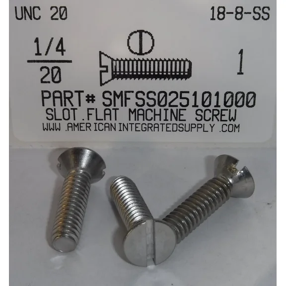 1/4-20X1 Flat Head Slotted Machine Screws Stainless Steel (12)