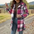 thumbnail image 5 of Crgrtght Women Vintage Plaid Wool Coat Button Collared Long Sleeve Casual Loose Mid-Length Fall Winter Jacket with Pockets, Hot Pink L, 5 of 7