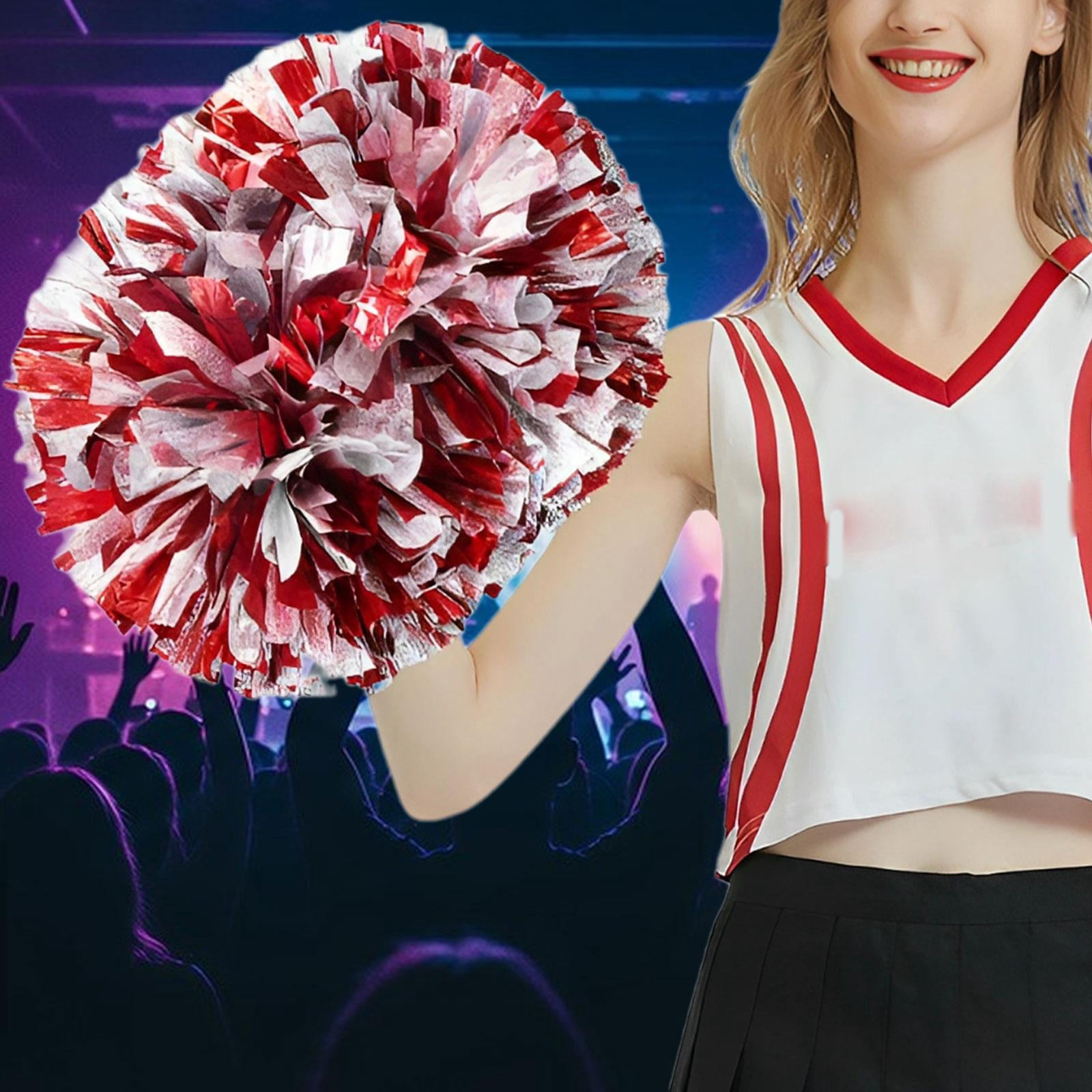 LeeQinersw 2 Pieces Cheer Poms Cheerleader pompoms Professional Shiny Cheerleading Pom Poms Red Silver