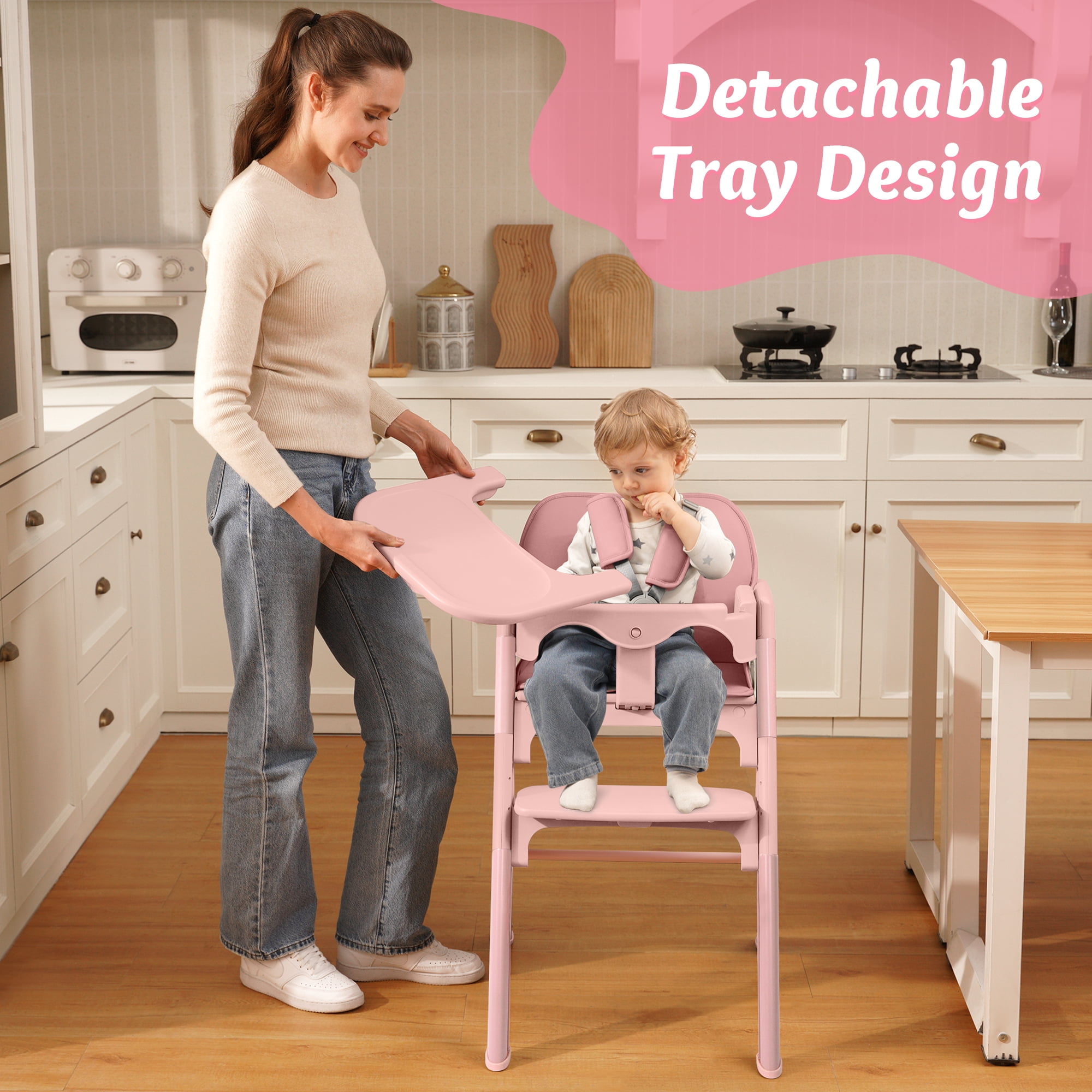 Babyeap 4in1 Convertible Baby High Chair, Transitions from Baby to Adult Stool, 8-Level Adjustable, Foldable, Removable Tray, Gray