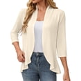 thumbnail image 3 of Lcziwo Womens Cotton Lightweight Cardigans 3/4 Sleeve Open Front Kimonos Ruffled Hem Casual Fall Cover Ups Beige,M, 3 of 9