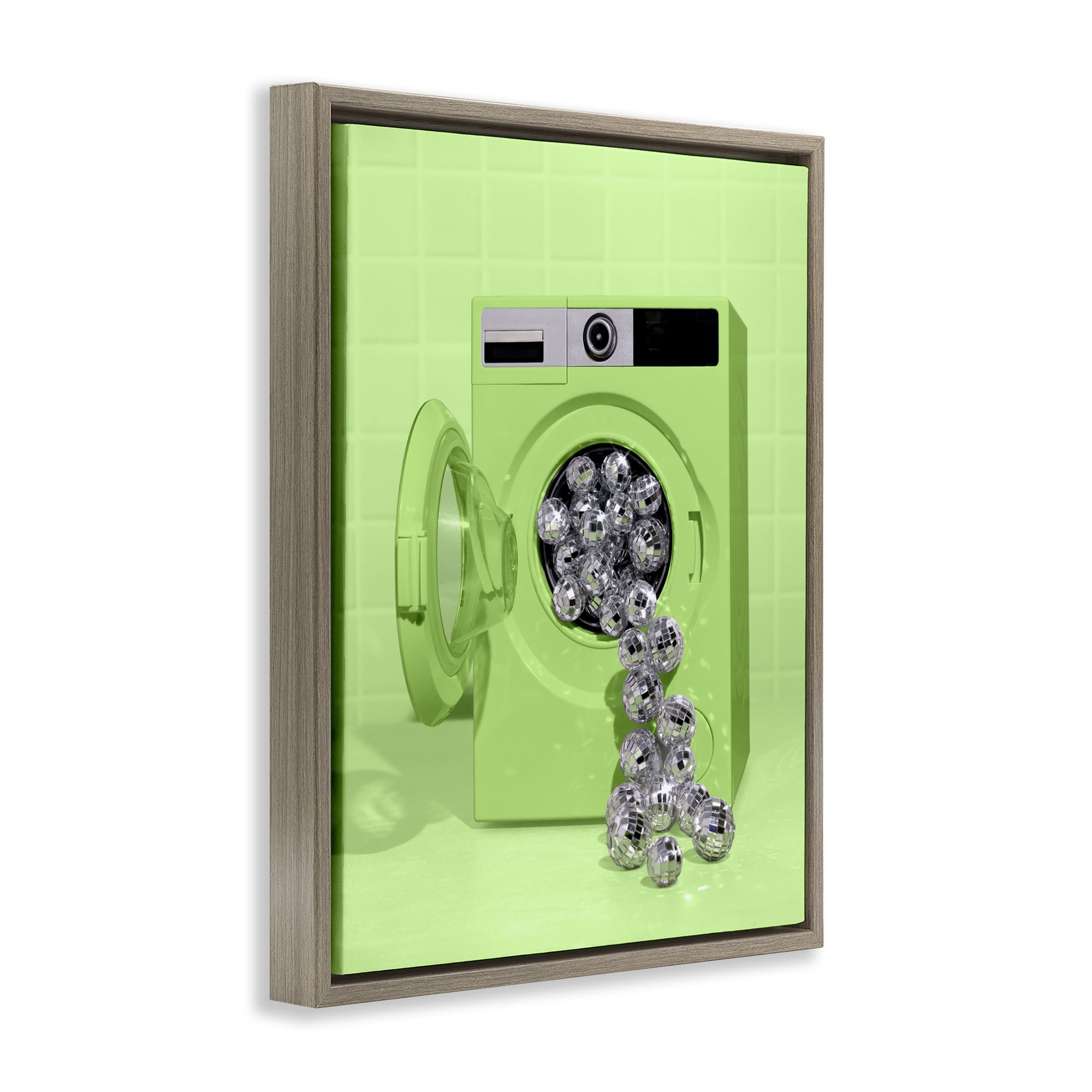 Stupell Industries Disco Laundry Machine over Lime Brown Framed Floater Canvas Wall Art, design by LISH Creative