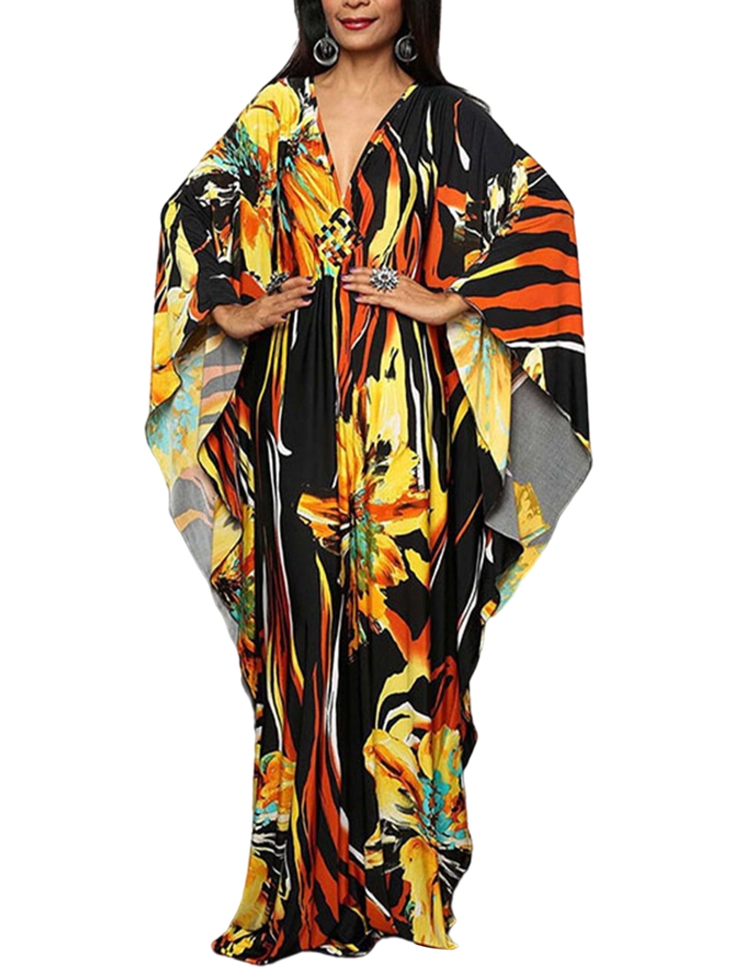 Lumento Floral Long Kaftan Kimono Maxi Dress Casual Loose Summer Beach